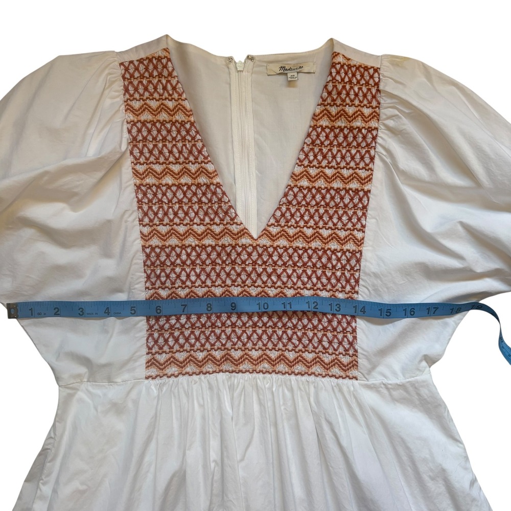Madewell Embroidered Poplin Mini Dress Puff Sleeve‎ V neck Size XS NWOT - Picture 10 of 12